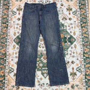 Wrangler Relaxed Boot‎ Cut Jeans Mens Size 33x32 Denim Blue Distressed